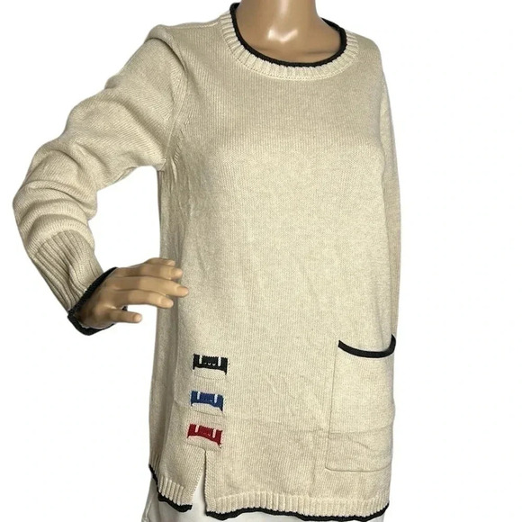 Habitat oversized,cotton knit,trim rib,embroidered sweater women  PTP 19” - Picture 2 of 11
